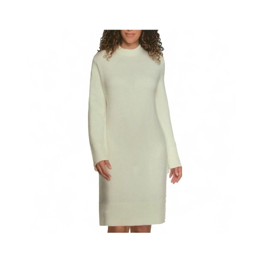 NWT Lands' End Crewneck Knit Long Sleeve Cream Sweater Dress Women’s Size Small